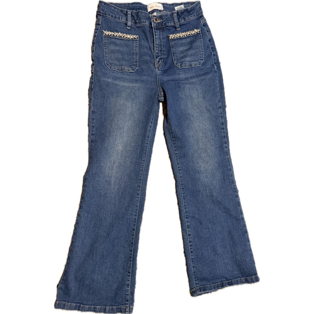 Copper Flash Womens High Rise Flare Jeans Rhinestone Pocket Blue Denim CM0209 10
